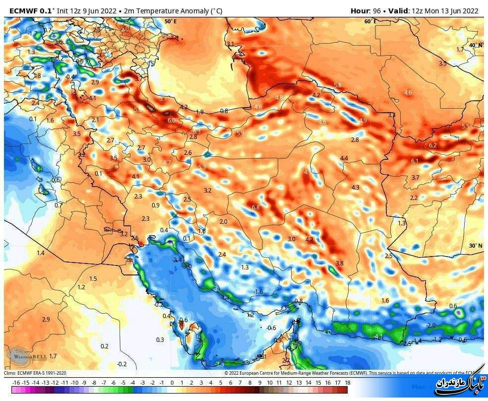 وضعیت جوی مازندران و متوسط دمای استان تا اول تیر+ جدول